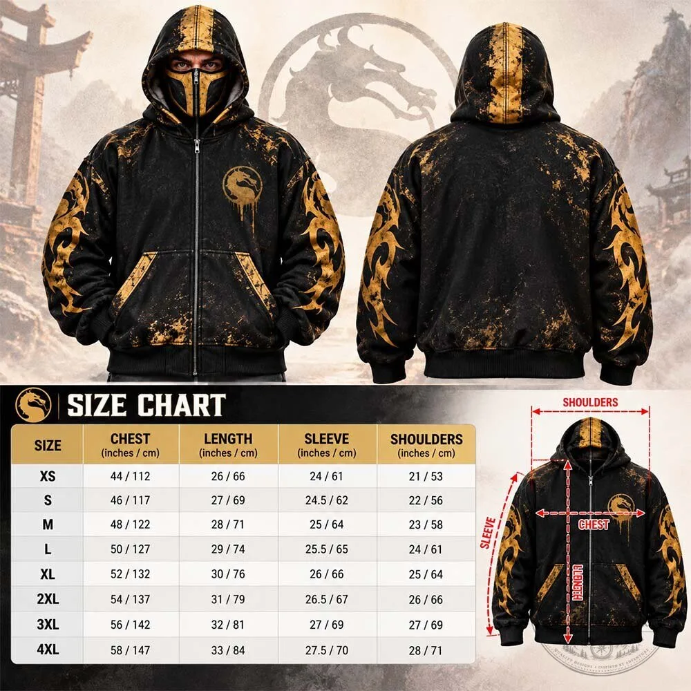 H&M Mortal Kombat Scorpion Zip-Up Mask Hoodie Shirt